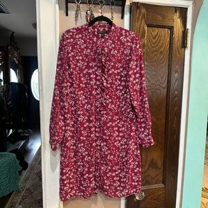 Banana Republic Burgundy Floral Long Sleeve Dress